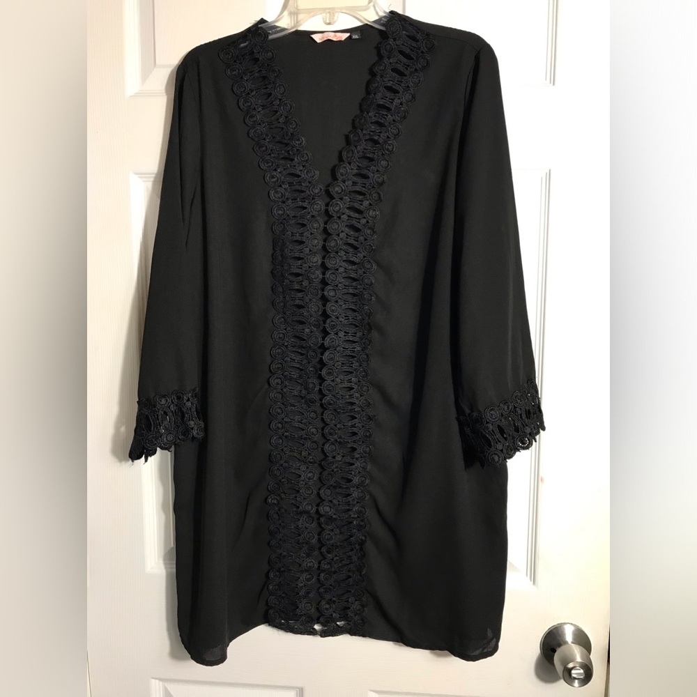 MiYang Black Crochet-Trim Dress Casual Cover Tunic XXL